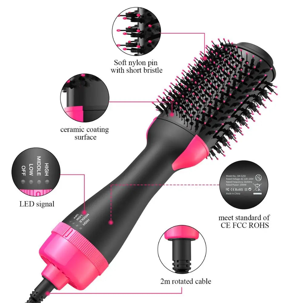 2-in-1 Hair Dryer Hot Air Brush: Combines hair straightener and curler. Electric ion blow dryer brush